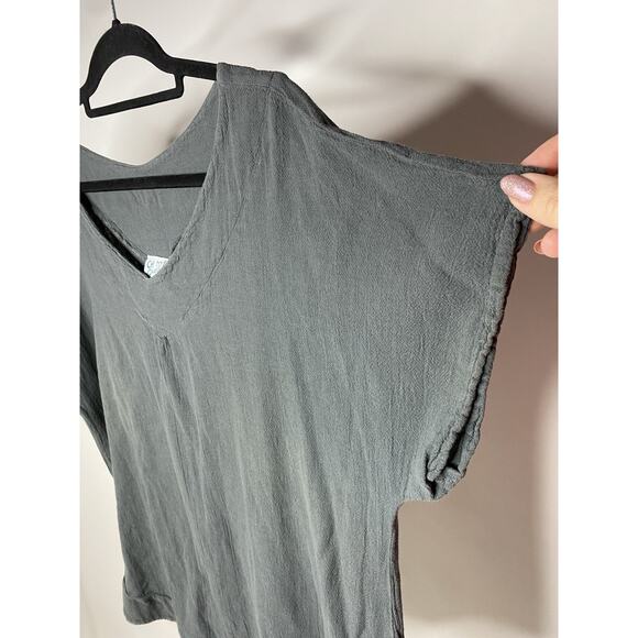 Oh My Gauze! Women's 2 US L/XL Gray Short Sleeve Cotton Gray Top V-Neck Boho - Picture 2 of 6
